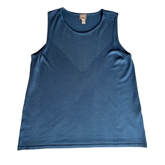 Chico's Tops - Chico's Knit Tank with Neck Detail, Size 3, XL, Blue, Round Neck, Office, Soft